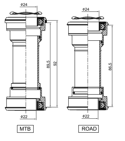 BB001 - BB86/BB92 FOR 24/22MM CRANKSETS (SRAM GXP)