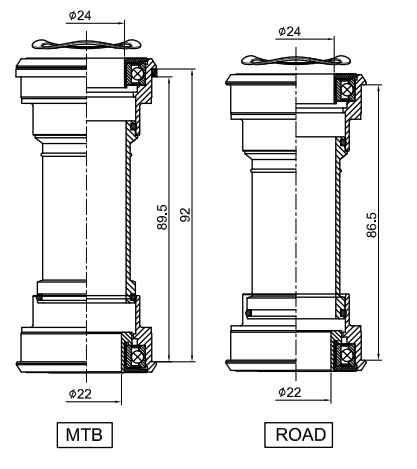 BB002 - BB86/BB92 FOR 24/22MM CRANKSETS (SRAM GXP) - CERAMIC